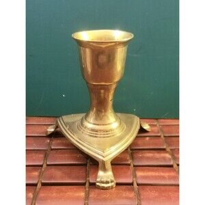 Vintage Clawfoot Candlestick Candle Holder Solid Brass Shield Shaped Base